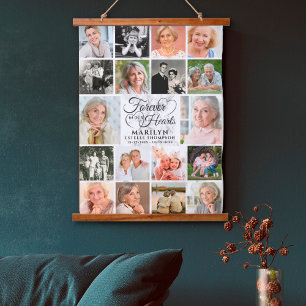 Memorial 18 Photo Collage Forever in our Hearts Hanging Tapestry