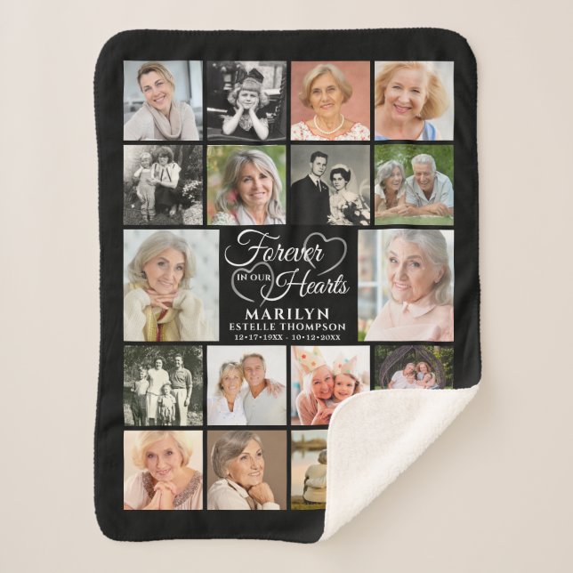 Memorial 18 Photo Collage Forever in our Hearts Sherpa Blanket (Front)