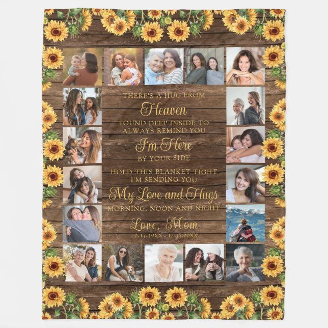 Memorial 18 Photo Hug From Heaven Rustic Sunflower Fleece Blanket (Front)
