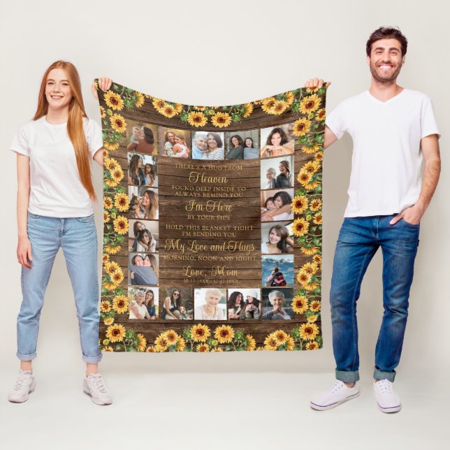Memorial 18 Photo Hug From Heaven Rustic Sunflower Fleece Blanket (In Situ)