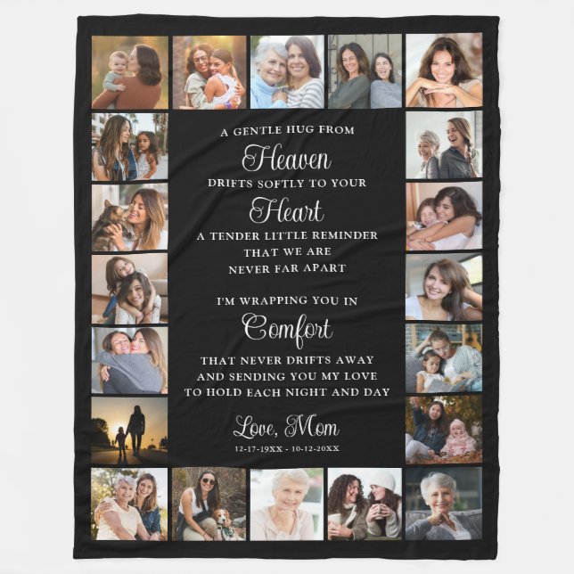 Memorial 20 Photos Hug From Heaven Poem Fleece Blanket (Front)
