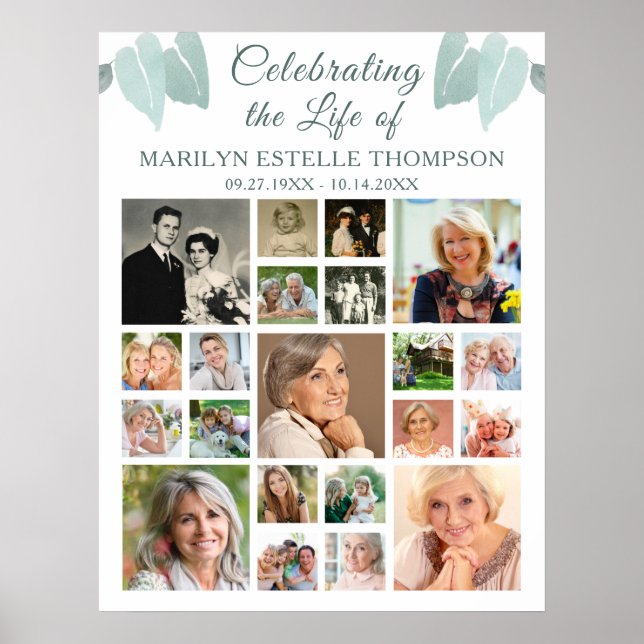 Memorial 21 Photo Collage Botanical Heart Leaves Poster (Front)