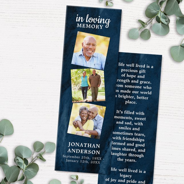 Memorial 3 Photo Blue Funeral Prayer Bookmark (Creator Uploaded)