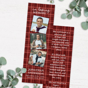 Memorial 3 Photo Funeral Prayer Bookmark Plaid