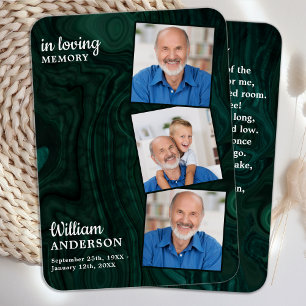 Memorial 3 Photo Funeral Prayer Card Emerald Green