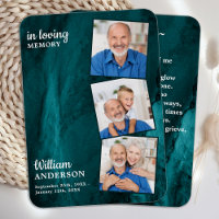 Memorial 3 Photo Funeral Prayer Card Green Marble