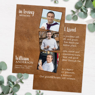 Memorial 3 Photo Leather Funeral Prayer Cards