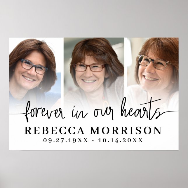 Memorial 3 Photos Script Forever In Our Hearts Poster (Front)