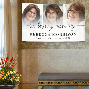 Memorial 3 Photos Script In Loving Memory Banner