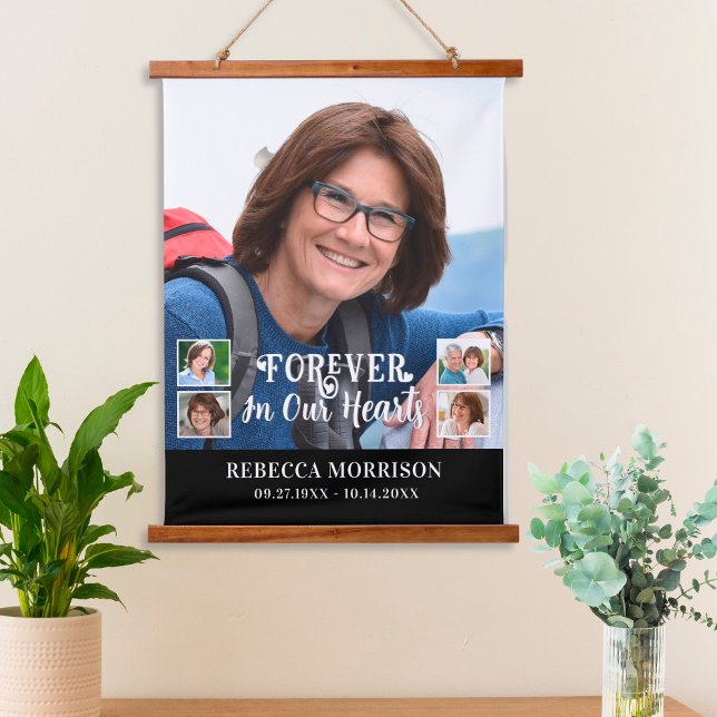 Memorial 5 Photo Modern Calligraphy Script Hearts Hanging Tapestry (Creator Uploaded)