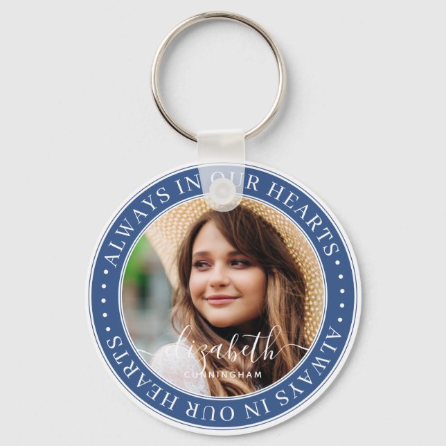 Memorial Always In Our Hearts  Elegant Photo Key Ring (Front)