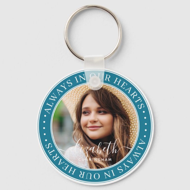 Memorial Always In Our Hearts  Elegant Photo Key Ring (Front)