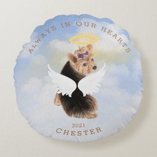 memorial angel dogs wings photo round pillow (Front)