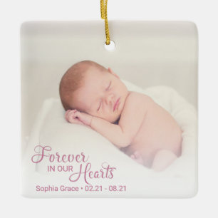 Memorial Baby Girl Photo Forever In Our Hearts Ceramic Ornament