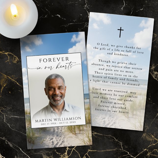 Memorial Beach Forever Hearts Photo Prayer Card (Creator Uploaded)