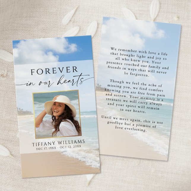 Memorial Beach Photo Forever Hearts Prayer Card (Creator Uploaded)