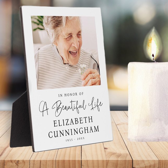 Memorial Beautiful Life Modern Elegant Chic Photo Plaque (Creator Uploaded)