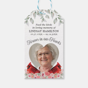 Memorial Bird Seed Cardinal Heart Photo Funeral Gift Tags