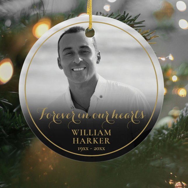 Memorial Black and White Photo Christmas Ceramic O Ornament (Creator Uploaded)