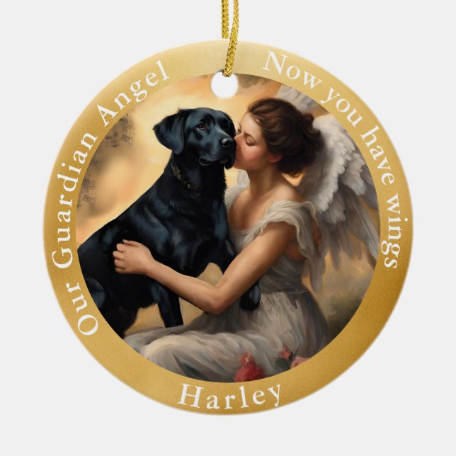 Memorial Black Lab Angel Art Custom  Ceramic Ornament (Front)