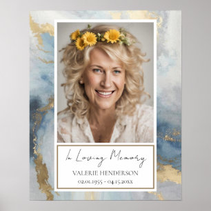 Memorial Blue and Gold Photo Funeral Welcome Poste Poster
