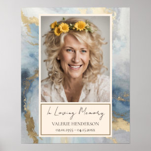Memorial Blue and Gold Photo Funeral Welcome Poster