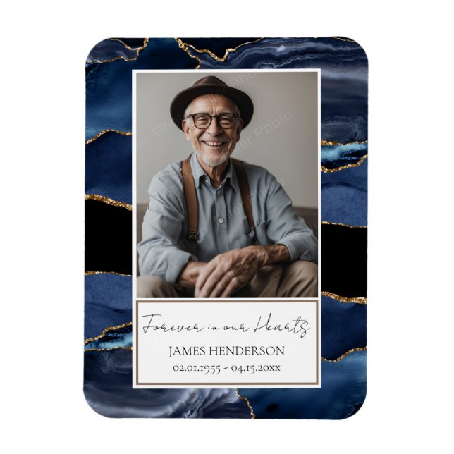 Memorial Blue and Gold Photo Keepsake  Magnet (Vertical)