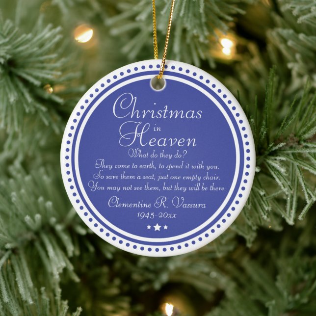 Memorial Blue Christmas In Heaven Photo Ceramic Ornament (Tree)