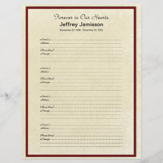 Memorial Book Filler Sign-In Page 4 Names per Page
