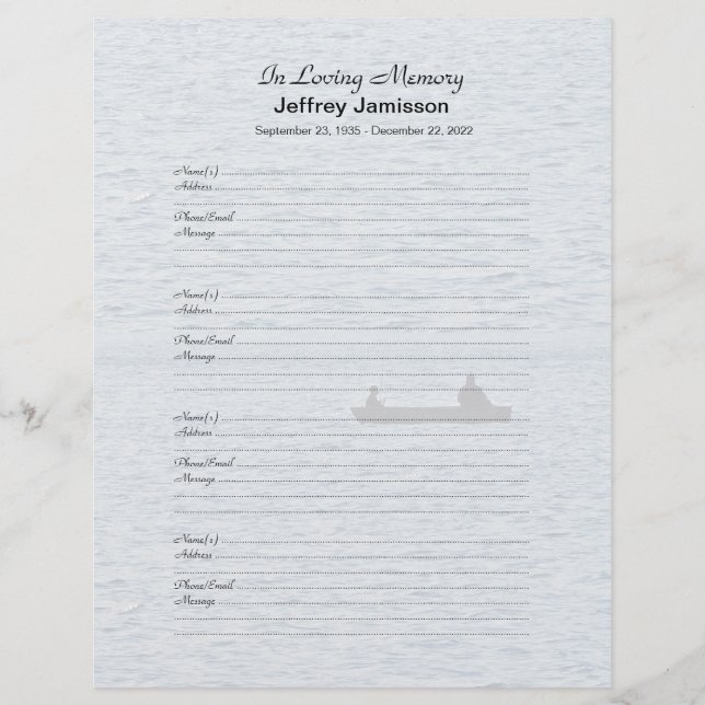 Memorial Book Filler Sign-In Page Name, Fishermen (Front)