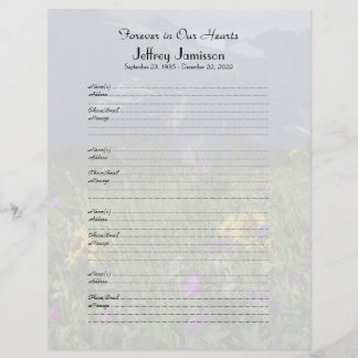 Memorial Book Filler Sign-In Page Wildflowers