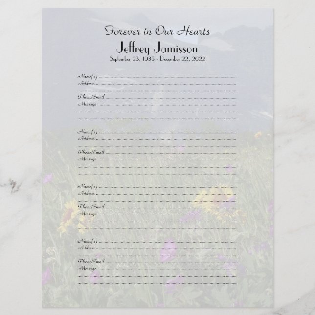 Memorial Book Filler Sign-In Page Wildflowers (Front)