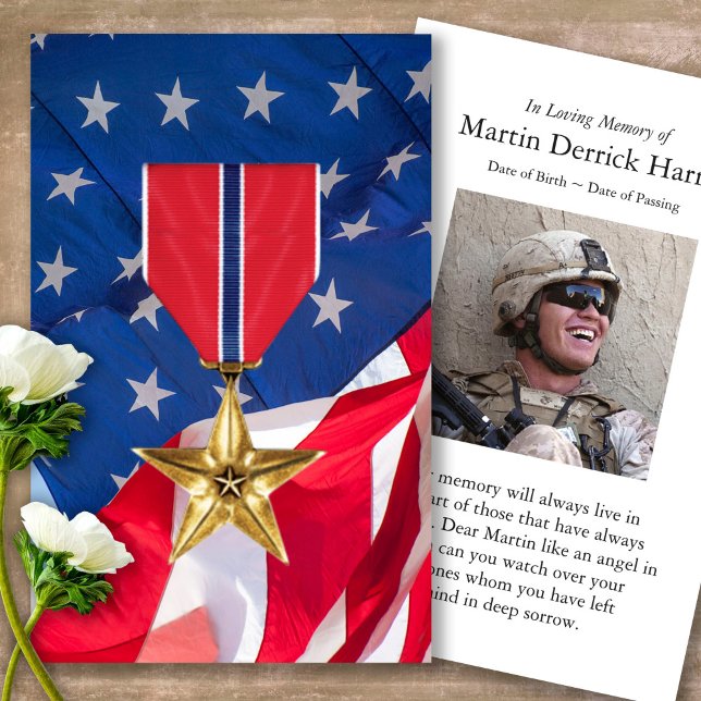 Memorial Bronze Star Medal Prayer Sympathy Cards (military sympathy card, military prayer cards, funeral prayer card, death, military funeral cards)