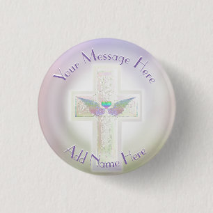 Memorial Button with Cross and Heart