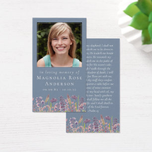 Memorial Card   Dusty Blue Wildflower Lavender