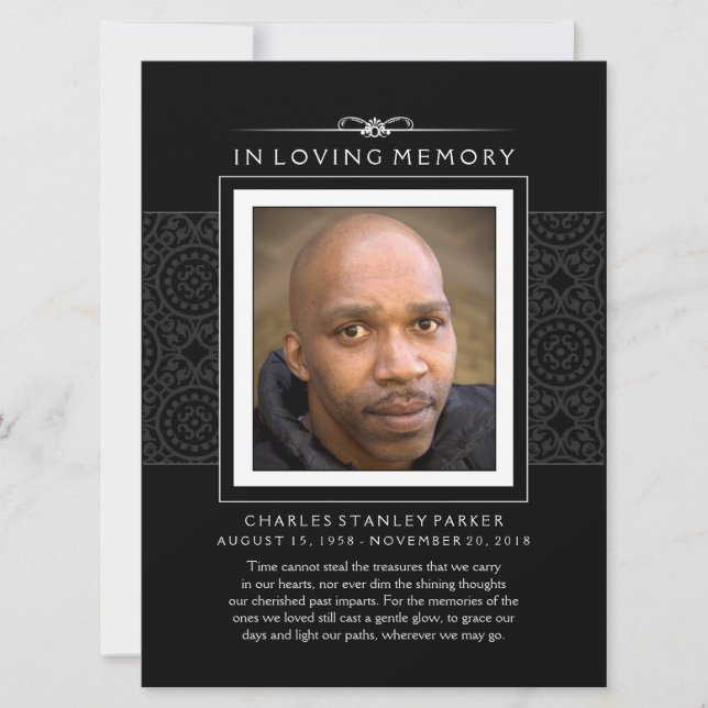 Memorial Card - Elegant Black - Poem of Life (Front)