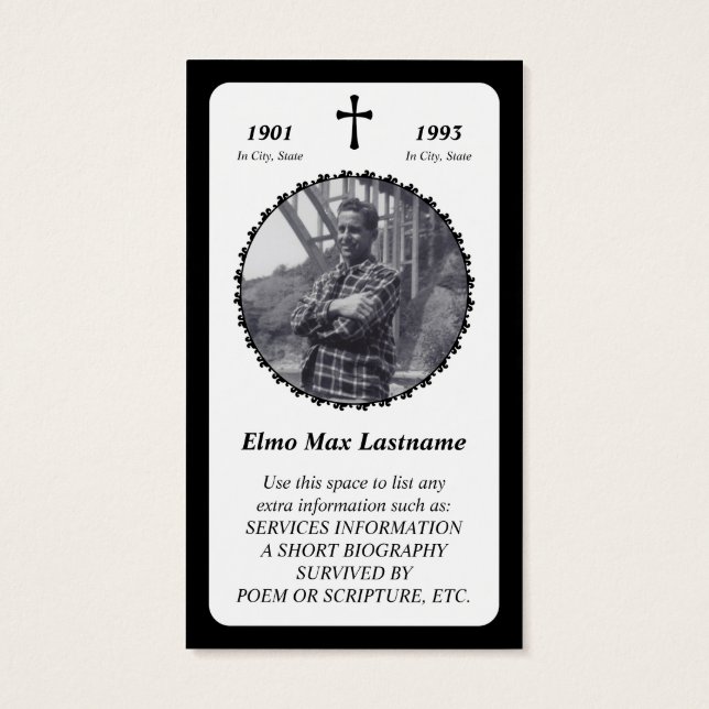 memorial card . elegant cross (Back)