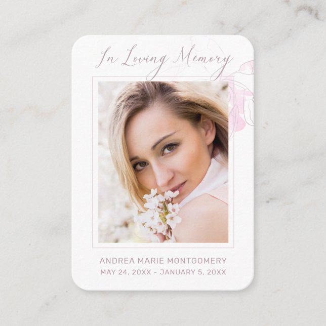 Memorial Card Floral Blush Pink Watercolor Photo (Front)