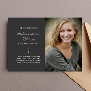 Memorial Card With Photo Funeral Charcoal Grey