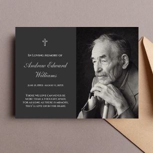Memorial Card With Photo Funeral Charcoal Grey