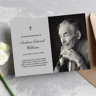Memorial Card With Photo Funeral Light Grey