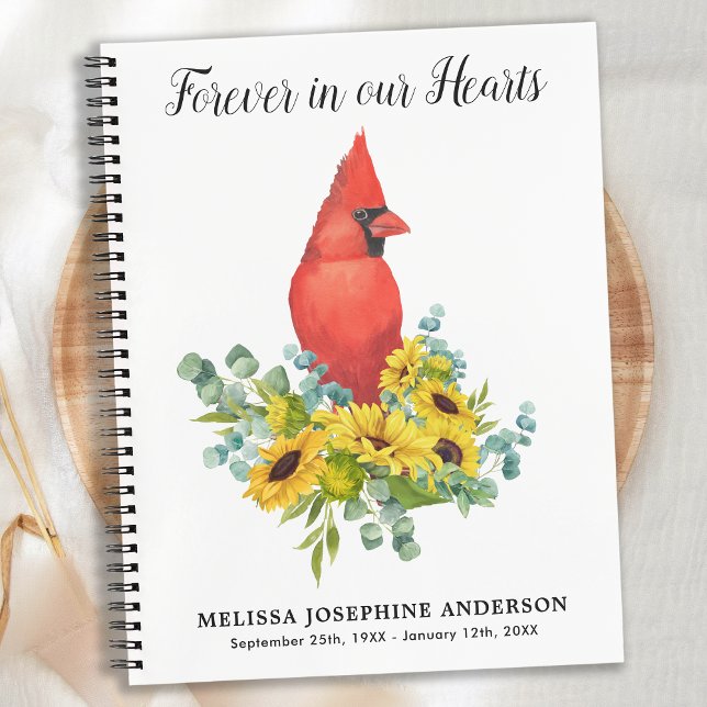 Memorial Cardinal Sunflowers Funeral Guestbook Notebook (Creator Uploaded)