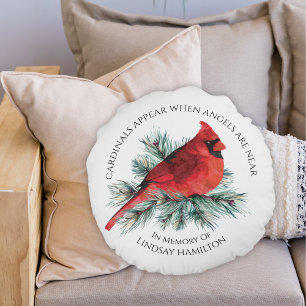 Memorial Cardinals Appear Saying Watercolor Pine Round Cushion