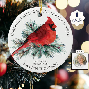 Memorial Cardinals Appear When Angels Near Photo Ceramic Ornament