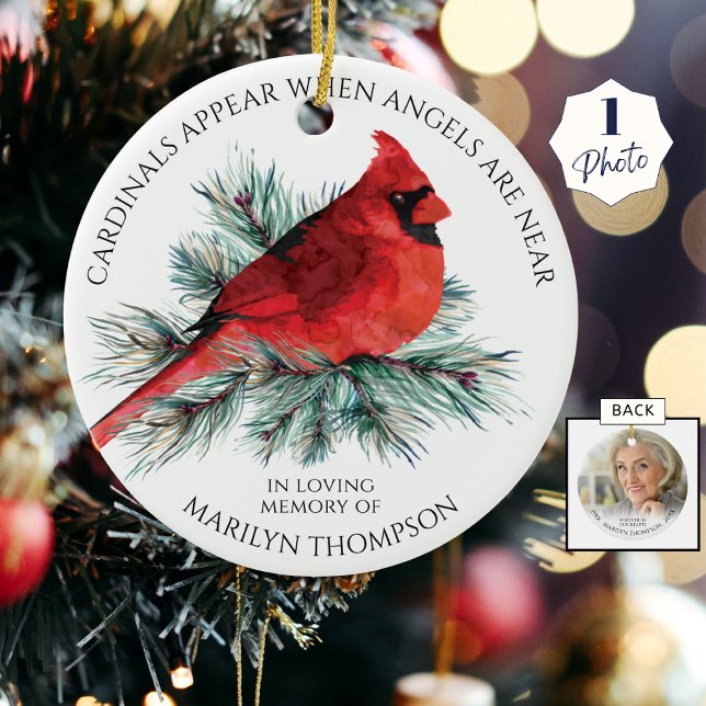 Memorial Cardinals Appear When Angels Near Photo Ceramic Ornament (Creator Uploaded)
