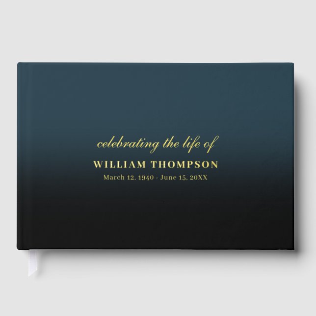 Memorial Celebrating Life Funeral Navy Black Gold Guest Book (Front)