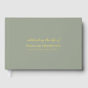 Memorial Celebrating Life Of Funeral Green Gold Guest Book