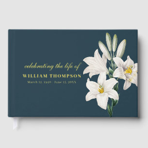Memorial Celebrating Life Of Funeral Navy Lilies Guest Book