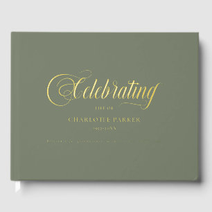  Memorial "Celebrating life of" Green Guest Book