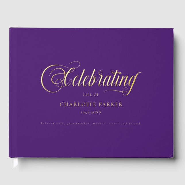  Memorial "Celebrating life of" Purple Guest Book (Front)